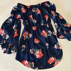 LOVE J STRAPLESS DRESS (L); navy / pink floral